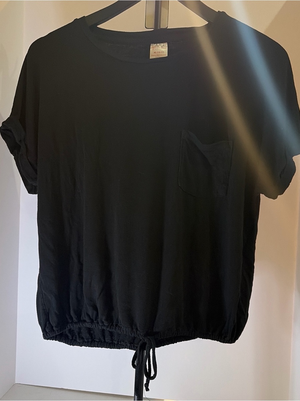 No Boundaries Black Short Sleeve Tee with Drawstring Hem